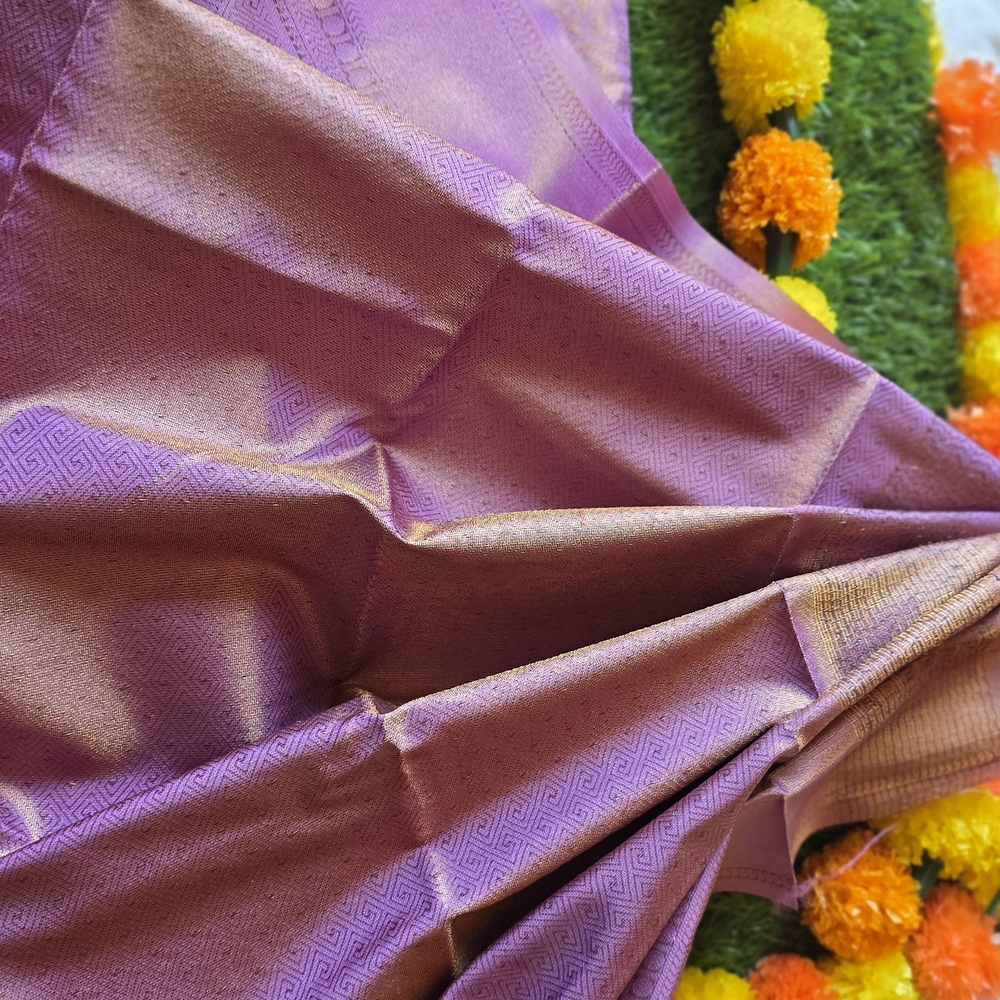 Purple Silk Fabric with Gold AccentsSaree with ready-to-wear draping included!